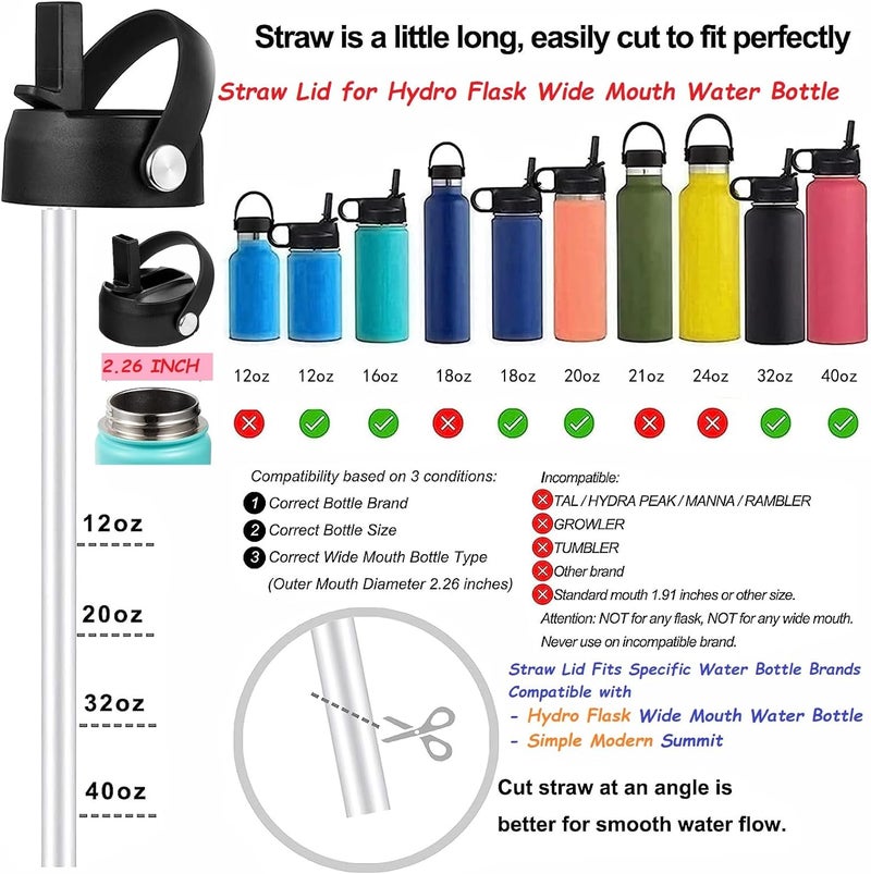 KMN Straw Lid for Hydro Flask Wide Mouth, Lids with Straw for Hydroflask 12 16 18 20 32 40 oz Wide Mouth, Replacement Straw Cap for Hydroflask, Top Sport Bottle Lids Accessories - Image 3